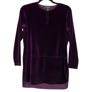 LRL Ralph Lauren Womens Velvet Tunic Size PS Purple Whimsigoth Evening Party